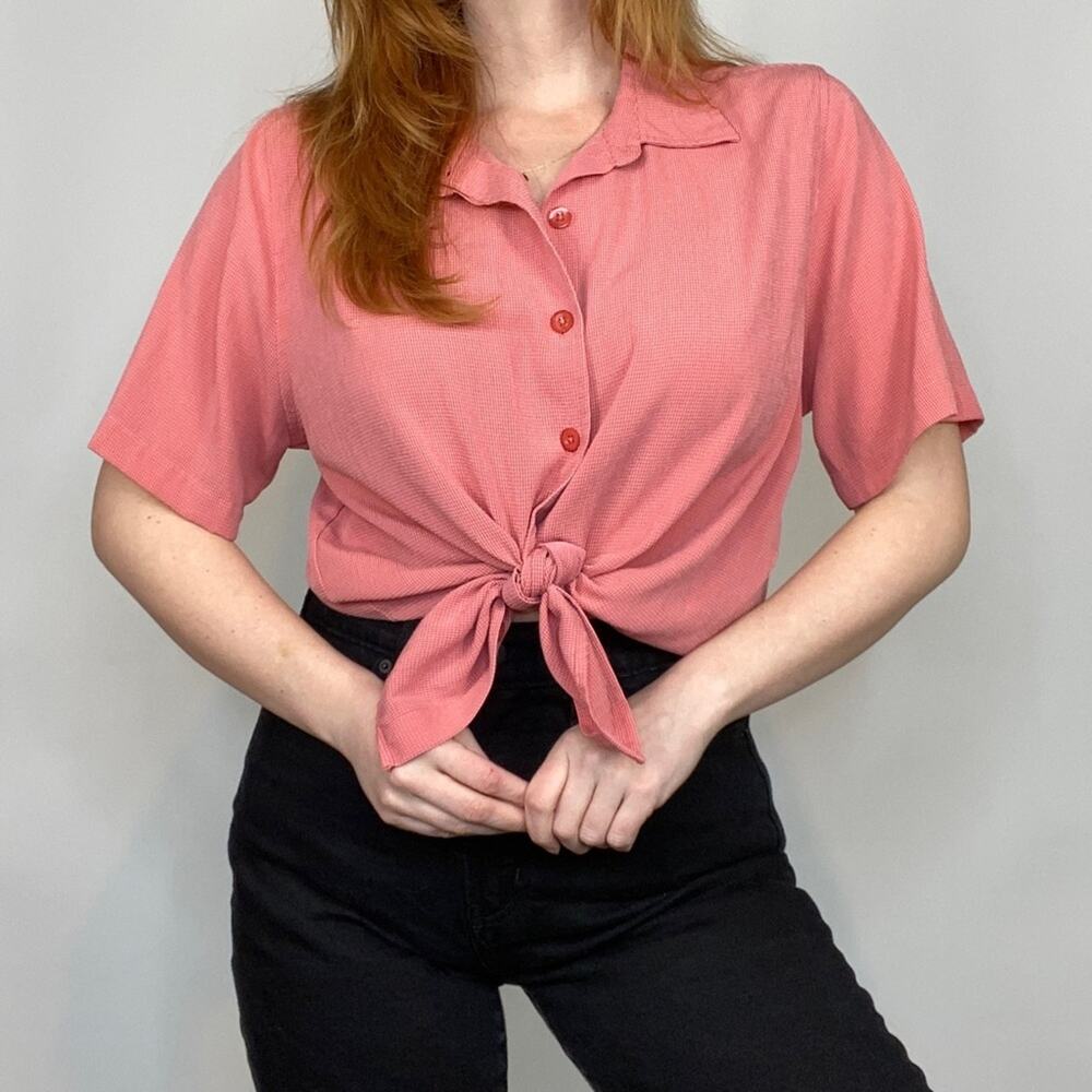 Vintage Y2K CJ Banks Plus Size 0X Red Gingham Print Button Down Tee Shirt Blouse
